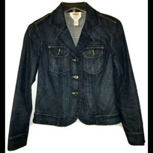 Talbots Denim Jean Jacket Sz 2P Stretch 3 Buttons Tailored Fit Tapered Waist
